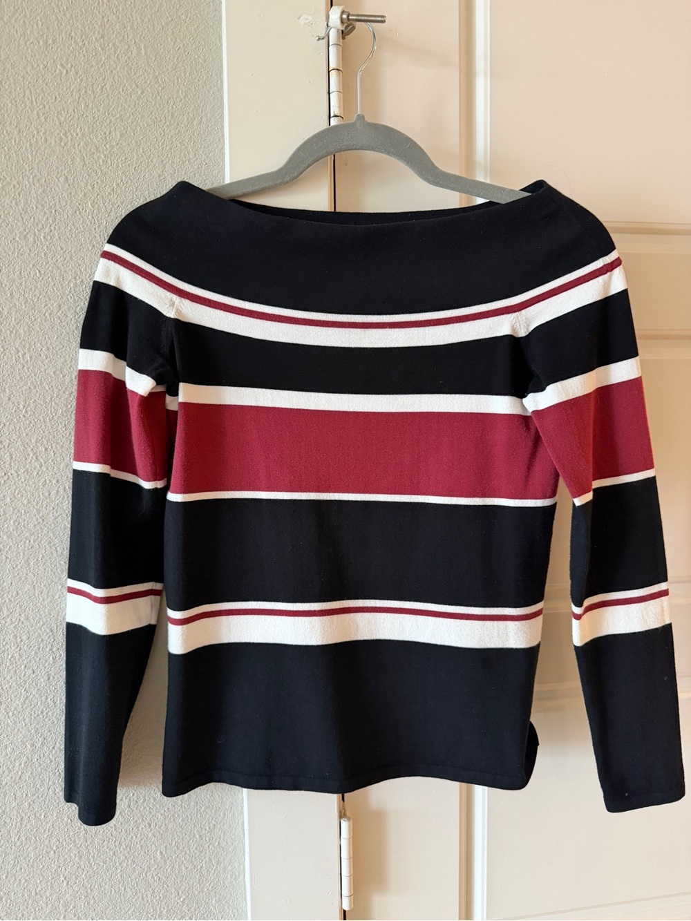 Veronica Beard Off The Shoulder Top Audrey Black Cream & Brick Striped Sz Small - Picture 5 of 8